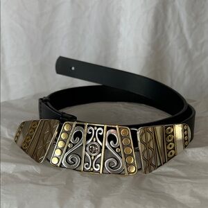Chico's Artistic Black and Gold Belt. Size Small. Split leather.
